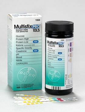 Siemens Reagent Test Strip Multistix® Blood, Creatinine, Glucose, Ketone, Leukocyte, Nitrite, pH, Protein, Specific Gravity For use with Clinitek 50 Urine Chemistry Analyzer 25 per Bottle - Each - 10332782-EA
