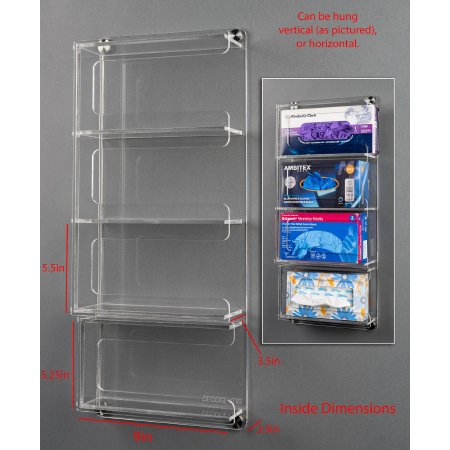 Poltex Inc Glove Tissue Holder Poltex Wall Mounted 1 Box of Gloves and 1 Box of Masks Clear 9 X 2-1/2 X 5-1/4 Inch Acrylic - Each - DECOGLVTIS-W-EA