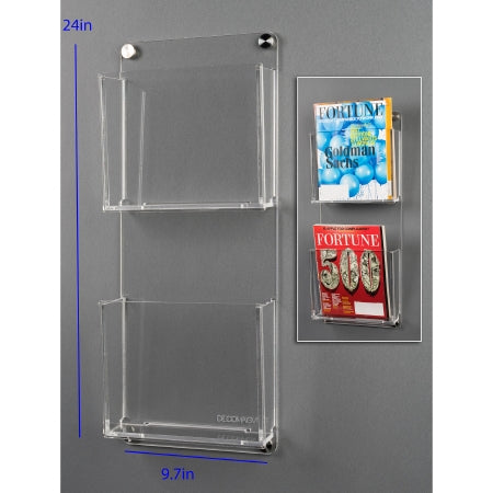 Poltex Inc Vertical Magazine Rack Poltex 2 Pockets Clear - Each - DECOMAGVRT-W-EA
