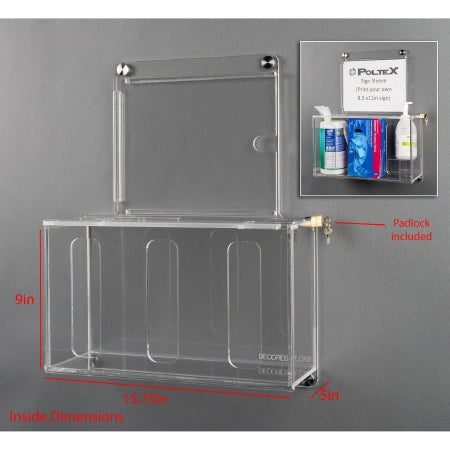 Poltex Inc Lockable Sanitizing Station with Sign Sleeve Poltex® DECO Clear Acrylic Manual 3 Compartment Wall Mount - Each - DECORESPLCK3-W-EA
