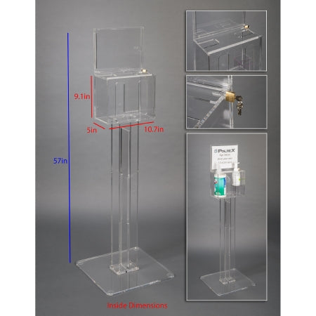 Poltex Inc Lockable Sanitizing Station with Sign Sleeve Poltex® DECO Clear Acrylic Manual 2 Compartment Floor Stand - Each - DECORHSKIOSK2-S-EA