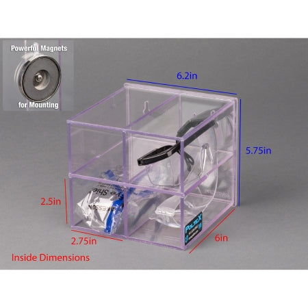 Poltex Inc Protective Eyewear Holder Poltex Magnet Mount 4 Pairs of Safety Glasses Clear 6.2 X 5-3/4 X 6 Inch PETG - Each - PROTEYE4-M-EA