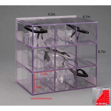 Poltex Inc Protective Eyewear Holder Poltex VHB Tape Mount 9 Pairs of Safety Glasses Clear 9.2 X 6.1 X 8.7 Inch PETG - Each - PROTEYE9-T-EA