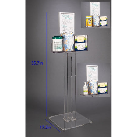 Poltex Inc Respiratory Hygiene Station Poltex® Clear PETG / Acrylic Manual 3 Compartment Floor Stand - Each - RESPU-S-EA