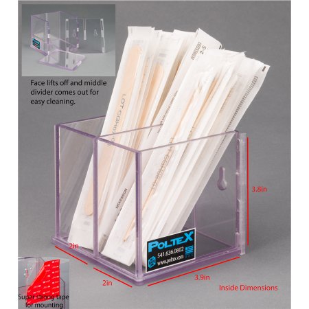 Poltex Inc Swab / Tongue Depressor Holder Poltex® Clear PETG Manual Two Compartment VHB Tape Mount - Each - SWABXLDIV-T-EA