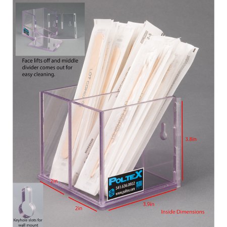 Poltex Inc Swab / Tongue Depressor Holder Poltex® Clear PETG Manual Two Compartment Wall Mount - Each - SWABXLDIV-W-EA
