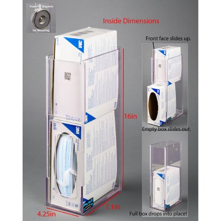 Poltex Inc Mask Holder Poltex Magnet Mount 2 Boxes of Masks Clear 16 X 7.1 X 4-1/4 Inch - Each - TIEMASK2VM-M-EA