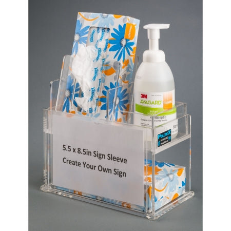 Poltex Inc Tissue / Hand Sanitizer Holder with Sign Sleeve Poltex® Clear Acrylic Three Compartment - Each - TISHANSIG-CT-EA