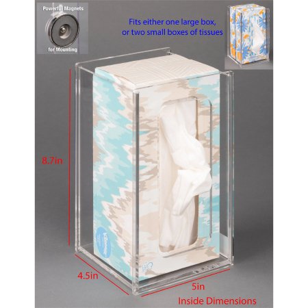 Poltex Inc Tissue Box Holder Poltex® Clear PETG Manual One Large Box / Two Small Boxes Magnet Mount - Each - TISSUE4.5-M-EA