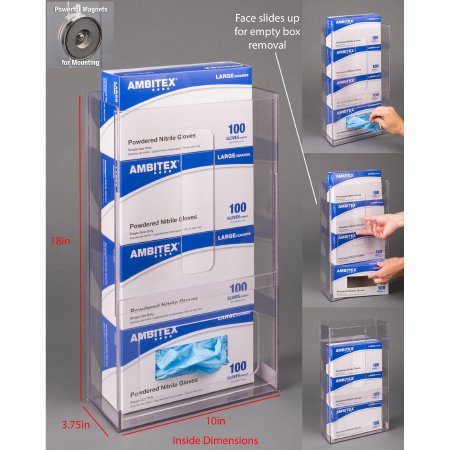 Poltex Inc Glove Box Holder Poltex Magnet Wall Mount 4 Boxes of Gloves Clear 18 X 3-3/4 X 10 Inch - Each - VMGB4-M-EA