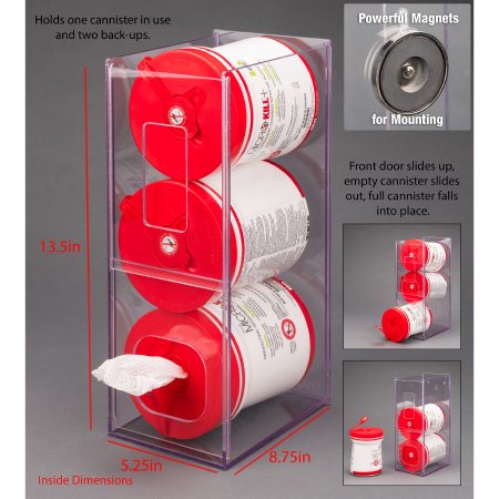 Poltex Inc Visual Management Wipe Dispenser Poltex® Clear PETG Three Compartment Magnet Mount - Each - WIPE3VM-M-EA