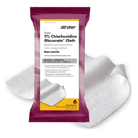 Sage Products Skin Prep Wipe Sage® 6 per Pack Soft Pack 2% Strength CHG (Chlorhexidine Gluconate) NonSterile - Case of 32 - 9717-CS
