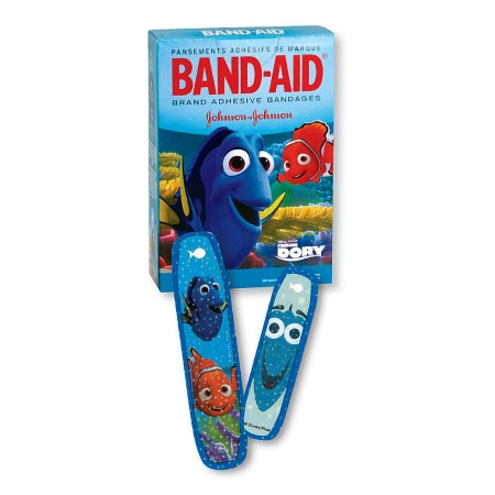 Medibadge Adhesive Strip Band-Aid® 3/4 X 3 Inch / 5/8 X 2-1/4 Inch Plastic Rectangle Kid Design (Finding Dory) Sterile - Box of 40 - AB201-BX