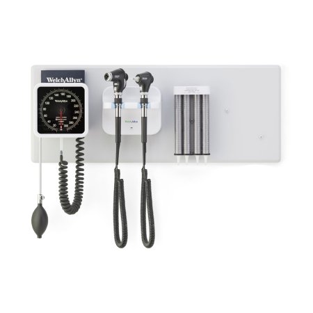 Welch Allyn Integrated Wall System Green Series™ 777 Welch Allyn Green Series 777 Integrated Wall System with PanOptic Basic LED Ophthalmoscope, MacroView Basic LED Otoscope, BP Aneroid, and Ear Specula Dispenser - Each - 777-PM2WAX-US-EA