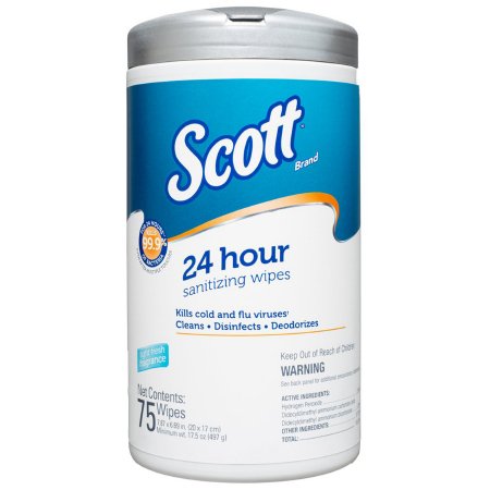 Kimberly Clark Scott® 24 Hour Surface Disinfectant Cleaner Peroxide Based Manual Pull Wipe 75 Count Canister Scented NonSterile - Case of 6 - 53609-CS