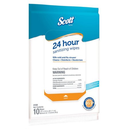 Kimberly Clark Scott® 24 Hour Surface Disinfectant Cleaner Peroxide Based Manual Pull Wipe 10 Count Soft Pack Scented NonSterile - Case of 50 - 41526-CS
