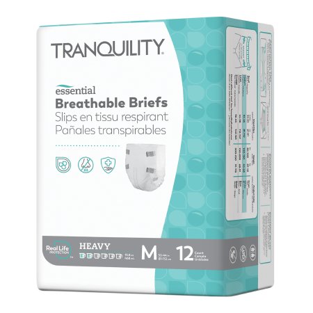 Principle Business Enterprises Unisex Adult Incontinence Brief Tranquility® Essential Medium Disposable Heavy Absorbency - Case of 96 - 2745-CS