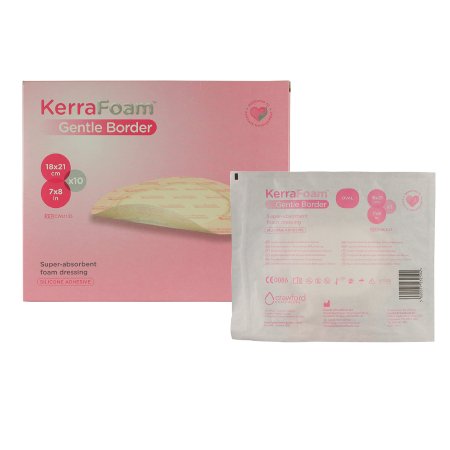 3M Systagenix/KCI Foam Dressing KerraFoam™ Gentle Border 7 X 8 Inch With Border Film Backing Silicone Adhesive Oval Sterile - CT/10 - CWL1135-CT