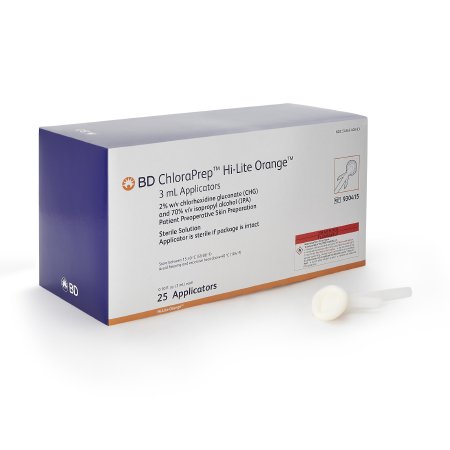 BD Skin Prep Solution ChloraPrep™ Hi-Lite Orange™ 3 mL Foam Applicator 2% / 70% Strength CHG (Chlorhexidine Gluconate) / Isopropyl Alcohol Sterile - CT/25 - 930415-CT