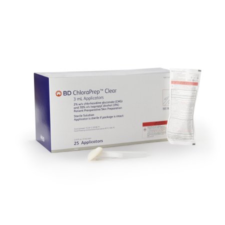 BD Skin Prep Solution ChloraPrep™ Clear 3 mL Foam Applicator 2% / 70% Strength CHG (Chlorhexidine Gluconate) / Isopropyl Alcohol Sterile - Case of 100 - 930400-CS