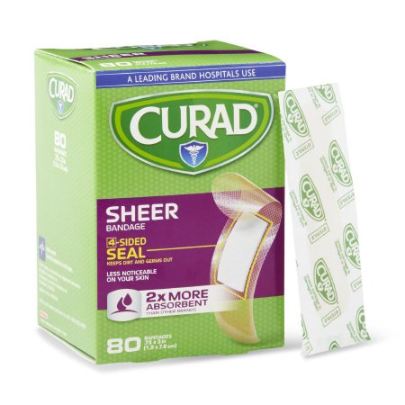 Medline Adhesive Strip Curad® Sheer 3/4 X 3 Inch Plastic Rectanlge Tan Sterile - Case of 1920 - CUR02279RB-CS