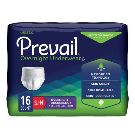 First Quality Unisex Adult Absorbent Underwear Prevail® Overnight Pull On with Tear Away Seams Small / Medium Disposable Heavy Absorbency - Case of 64 - PVX-512-CS