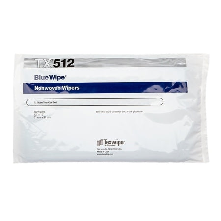 Texwipe Cleanroom Wipe BlueWipe® ISO Class 5 - 8 Blue NonSterile 45% Polyester / 55% Cellulose Nonwoven Material 12 X 12 Inch Disposable - Case of 500 - TX512-CS