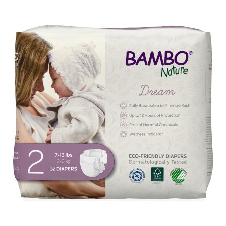 Abena North America Unisex Baby Diaper Bambo® Nature Size 2 Disposable Heavy Absorbency - Bag of 32 - 1000016924-BG