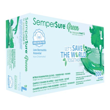 Sempermed USA Exam Glove SemperSure™ Large NonSterile Nitrile Standard Cuff Length Textured Fingertips Green Chemo Tested - Case of 2000 - SUNG204-CS