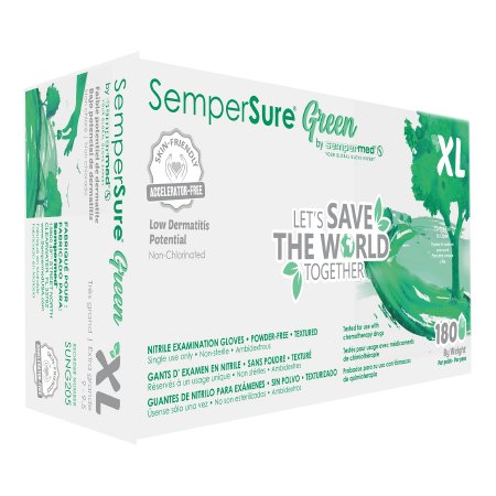 Sempermed USA Exam Glove SemperSure™ X-Large NonSterile Nitrile Standard Cuff Length Textured Fingertips Green Chemo Tested - Case of 1800 - SUNG205-CS