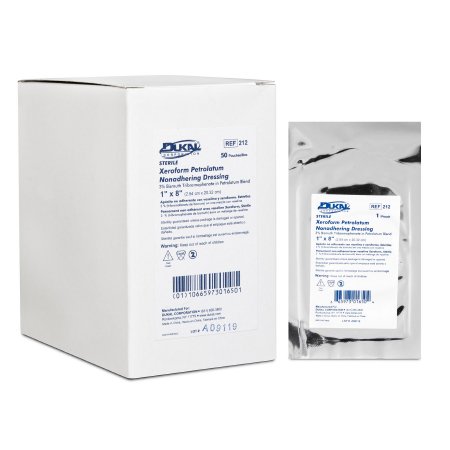 Dukal Xeroform Petrolatum Impregnated Dressing Xeroform™ Strip 1 X 8 Inch Sterile - Box of 50 - 212-BX
