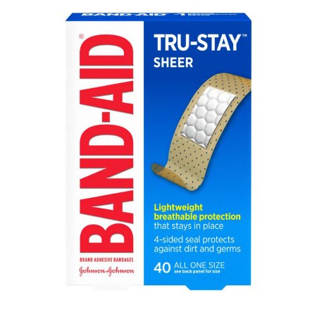 J & J Sales Adhesive Strip Band-Aid® TRU-STAY™ 3/4 X 3 Inch Plastic Rectangle Sheer Sterile - Box of 40 - 08137004666-BX