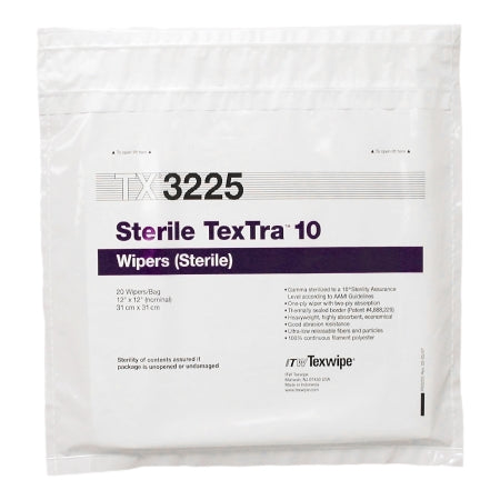 Texwipe Cleanroom Wiper TexTra™ 10 ISO Class 3 - 8 White Sterile Polyester 12 X 12 Inch Disposable - Case of 5 - TX3225-CS