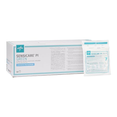 Medline Surgical Glove SensiCare® PI Green with Aloe Size 7 Sterile Polyisoprene Standard Cuff Length Smooth Green Chemo Tested - Case of 200 - MSG9270-CS