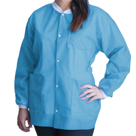 Dukal Lab Jacket FitMe™ Sky Blue X-Large Hip Length Disposable - Case of 50 - UGJ-6501-XL-CS