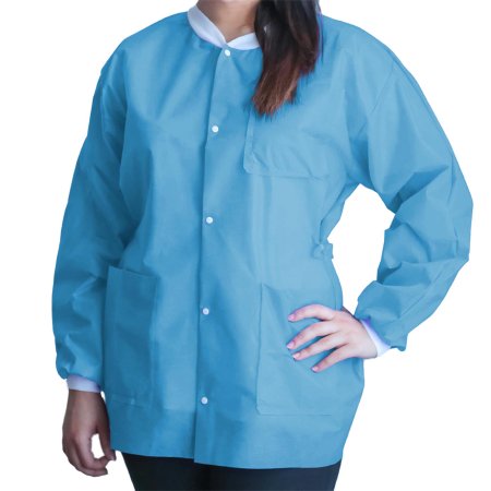 Dukal Lab Jacket FitMe™ Sky Blue 2X-Large Hip Length Disposable - Case of 50 - UGJ-6501-XXL-CS