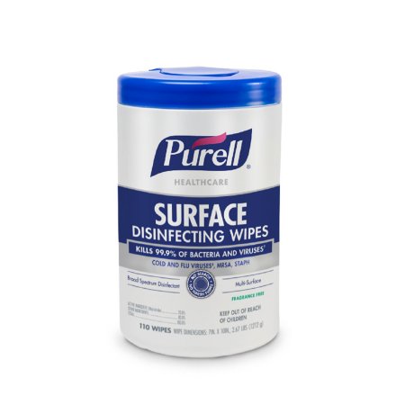 GOJO Purell® Healthcare Surface Disinfectant Cleaner Premoistened Alcohol Based Manual Pull Wipe 110 Count Canister Unscented NonSterile - CT/110 - 9340-06-CT