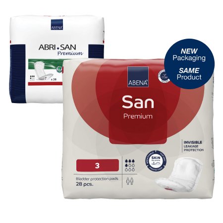 Abena North America Bladder Control Pad Abri-San™ Premium #3 12 Inch Length Moderate Absorbency Fluff / Polymer Core One Size Fits Most - Bag of 28 - 9266-BG