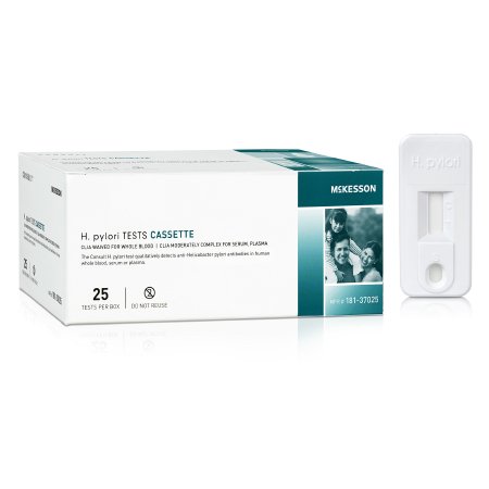 McKesson H. Pylori Test Kit McKesson Infectious Disease Immunoassay H. Pylori Whole Blood / Serum / Plasma Sample 25 Tests CLIA Waived for Whole Blood / CLIA Moderate Complexity for Serum, Plasma - KT/1 - 181-37025-KT