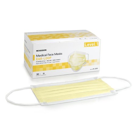 McKesson Procedure Mask McKesson Pleated Earloops One Size Fits Most Yellow NonSterile ASTM Level 1 Adult - Box of 50 - 91-2101-BX