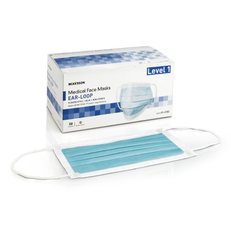 McKesson Procedure Mask McKesson Pleated Earloops One Size Fits Most Blue NonSterile ASTM Level 1 Adult - Case of 500 - 91-2102-CS