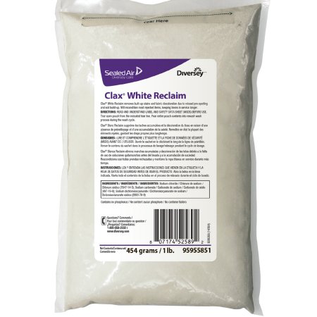 Diversey Laundry Stain Remover Clax® White Reclaim 1 lbs. Bag Powder Chlorine Scent - Case of 12 - 95955851-CS