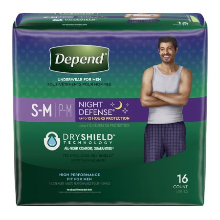 Kimberly Clark Male Adult Absorbent Underwear Depend® Night Defense® Pull On with Tear Away Seams Small / Medium Disposable Heavy Absorbency - Case of 32 - 51124-CS
