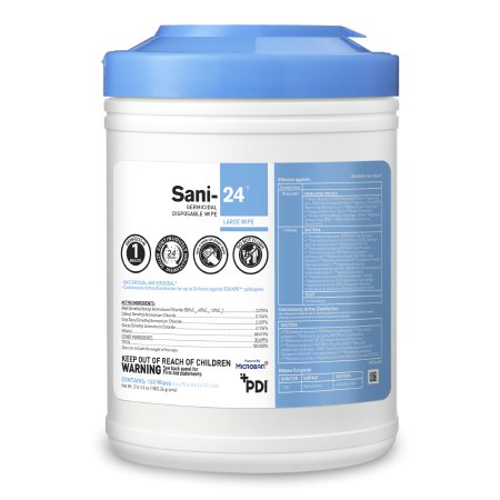 Professional Disposables Sani-24® Surface Disinfectant Cleaner Premoistened Germicidal Manual Pull Wipe 160 Count Canister Alcohol Scent NonSterile - Case of 12 - P26672-CS