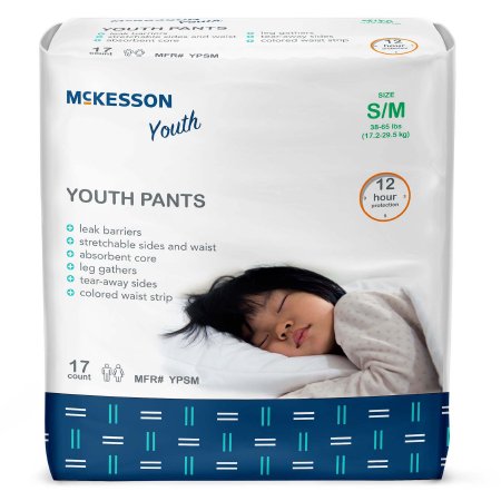 McKesson Unisex Youth Absorbent Underwear McKesson Pull On with Tear Away Seams Small / Medium Disposable Heavy Absorbency - Bag of 17 - YPSM-BG