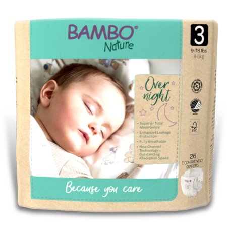Abena North America Unisex Baby Diaper Bambo® Nature Size 3 Disposable Heavy Absorbency - Case of 104 - 1000021009-CS