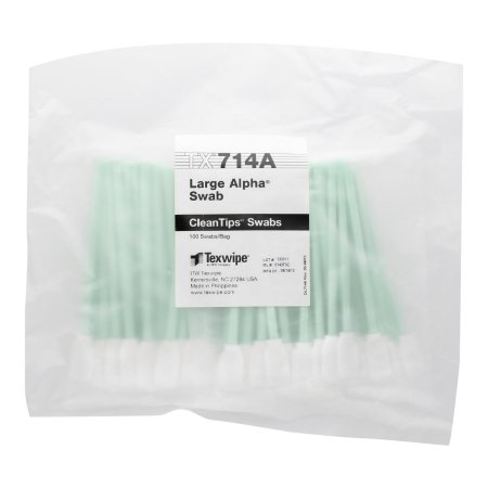 Texwipe Cleanroom Swabstick Low TOC Alpha® White / Green NonSterile Polyester / 12.7 mm Head Width X 5 Inch Length Disposable - Case of 1000 - TX714K-CS