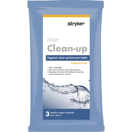 Sage Products Rinse-Free Bath Wipe Sage Clean Up Soft Pack Water / Methylpropanediol / Glycerin Unscented 3 Count - Case of 100 - 7957-CS