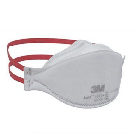 3M Particulate Respirator Mask 3M™ Aura™ Medical N95 Flat Fold Elastic Strap One Size Fits Most White NonSterile ASTM F1862 Adult - Case of 240 - 1870+-CS