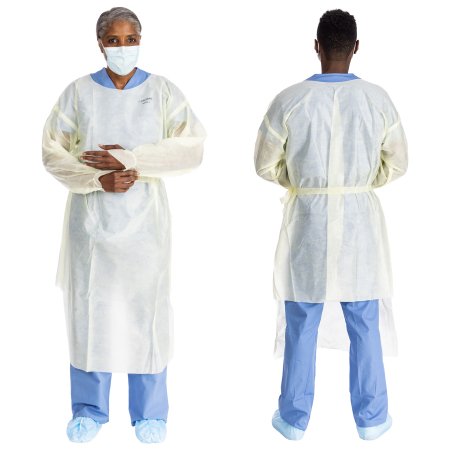 O&M Halyard Inc Protective Procedure Gown Halyard Basics Large Yellow NonSterile AAMI Level 2 Disposable - Bag of 10 - 43008-BG